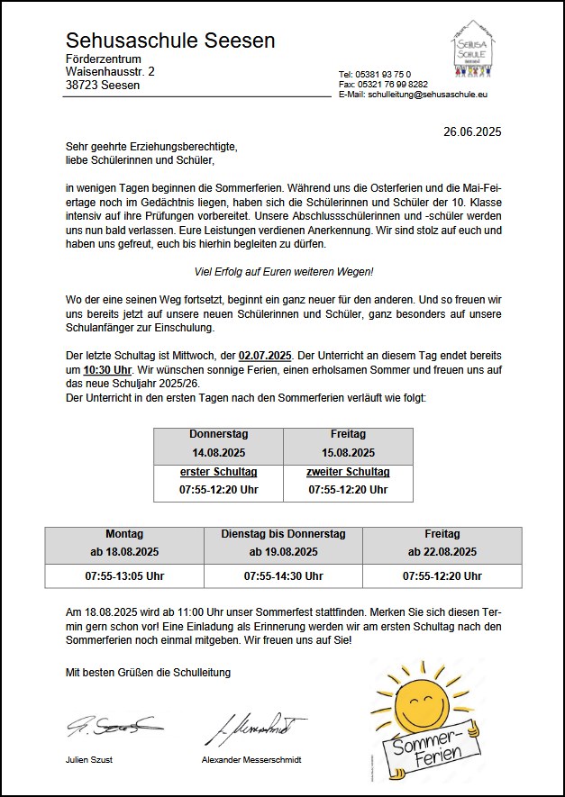 Elternbrief Sommer