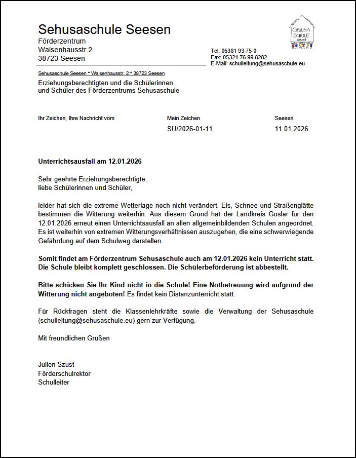 Elternbrief Unterrichtsausfall